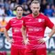Miguel López, jugador de l'FC Santa Coloma en el partit d'anada davant el Penybont.