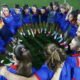 Les jugadores tricolors fent una rotllana al final de l'entrenament / FAF