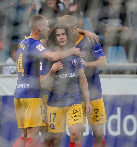Álex Calvo celebrant el seu gol davant l'Alcorcón / FCA
