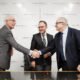 Manuel Cerqueda, Xavier Espot i Jaume Martí en la signatura del conveni avui a Andbank / Govern d'Andorra