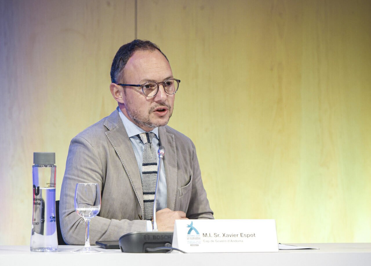El Cap de Govern, Xavier Espot, en la roda de premsa de balanç de la votació per al Mundial d'esquí alpí del 2029 / Govern d'Andorra